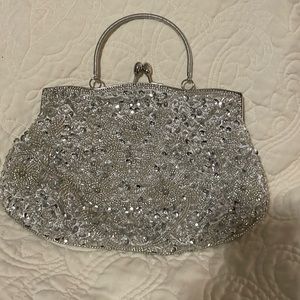 Women’s Evening Silver Bead Bag Clutch Wedding,New Year’s Eve